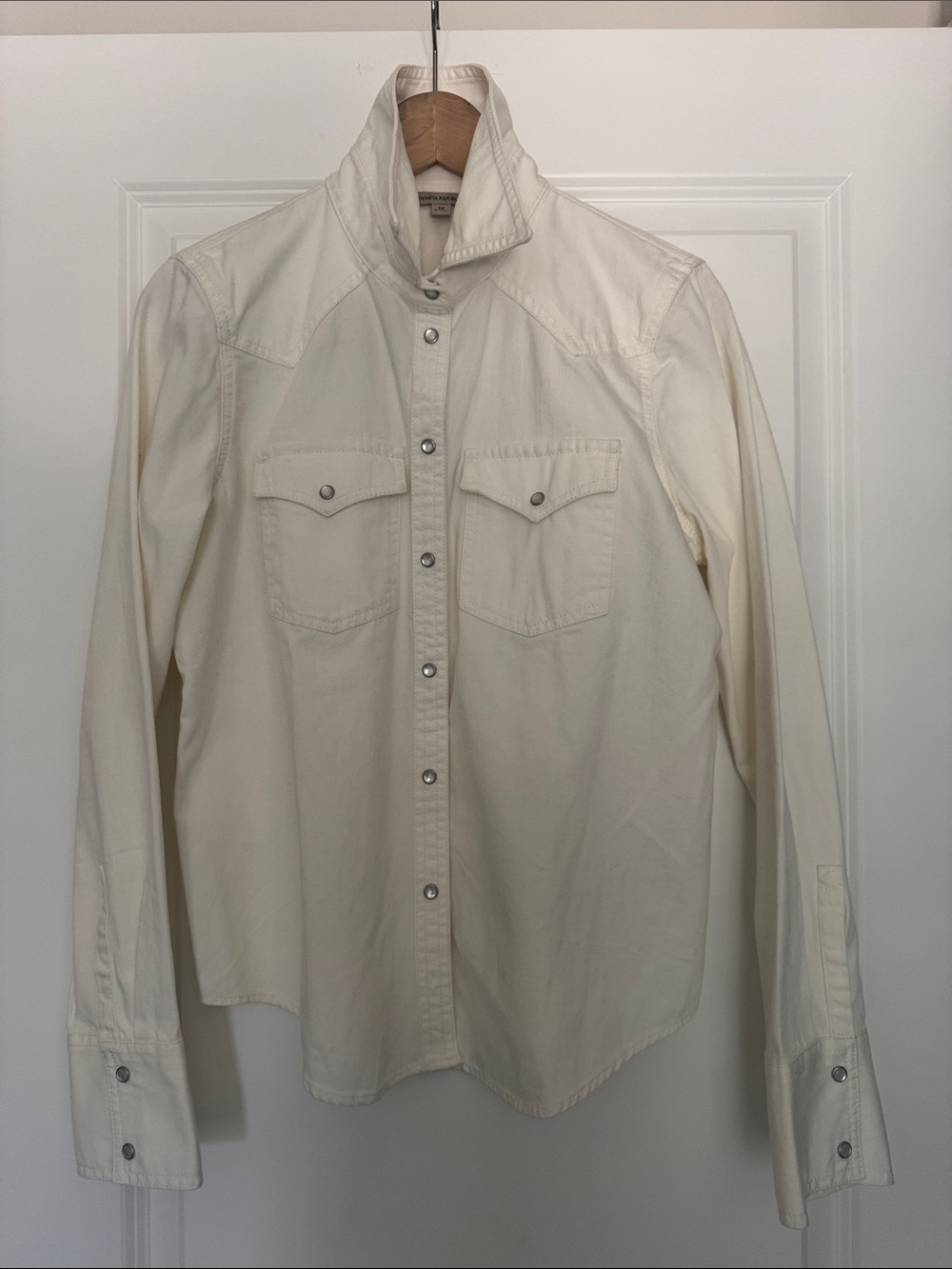 Banana Republic Cream 100% Cotton Western Pearl Snap Shirt Size Medium
